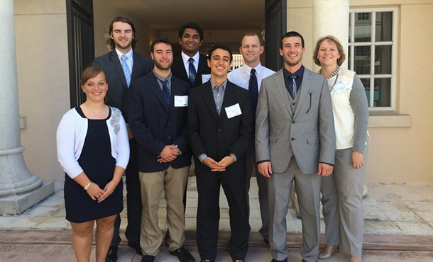BME students stand with their faculty advisors at BMES Coulter College 