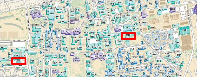 Penn State map showing Hallowell and Millenium Science Complex