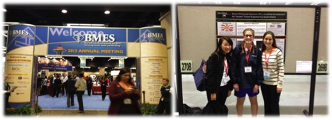 Left picture showing entrance to BMES and right picture showing three bioengineering students