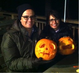 Several students carving pumpkins at Shavers creek